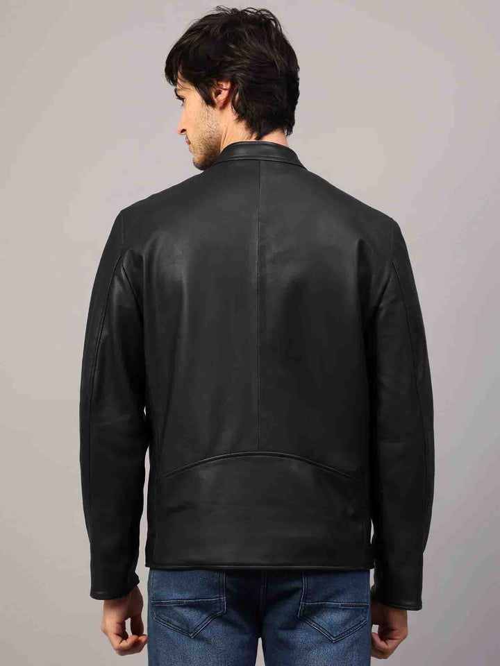 Saint Zachary Black Leather Men's Cafe Racer Jacket