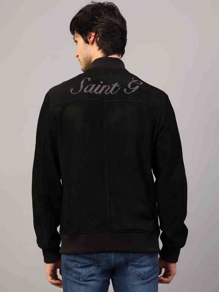Saint Reggie Black Leather Men's Bomber Jacket