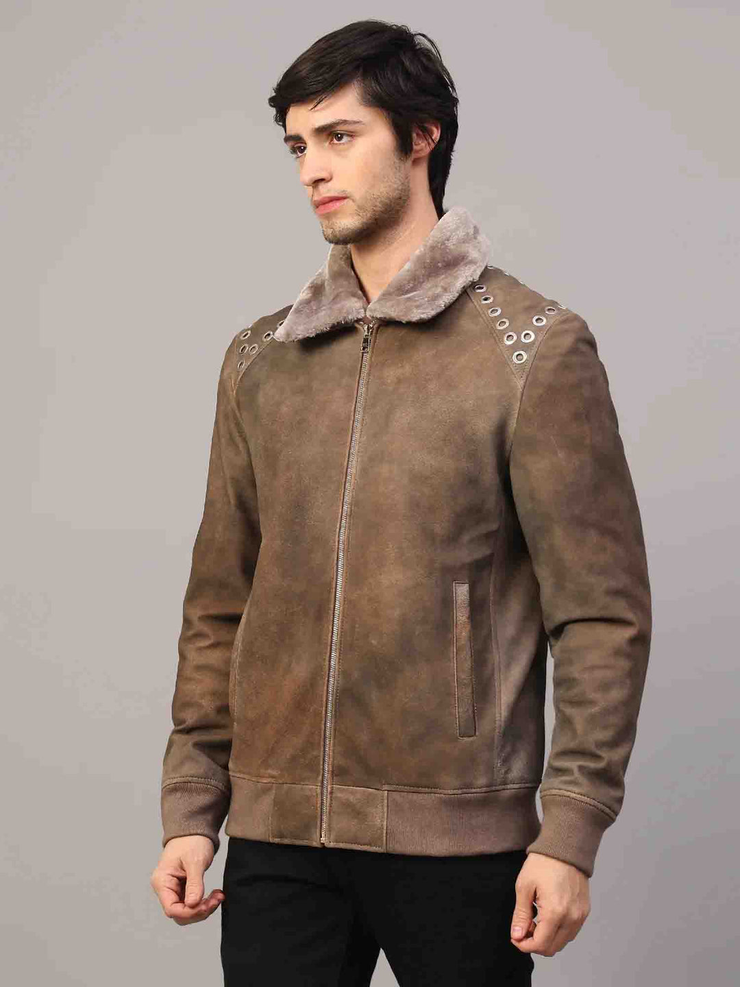 Saint Carter Grey Leather Men's Jackets