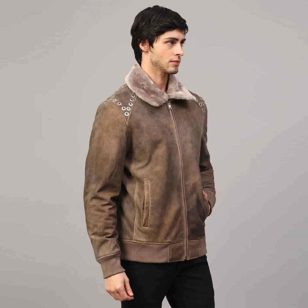 Saint Carter Grey Leather Men's Jackets