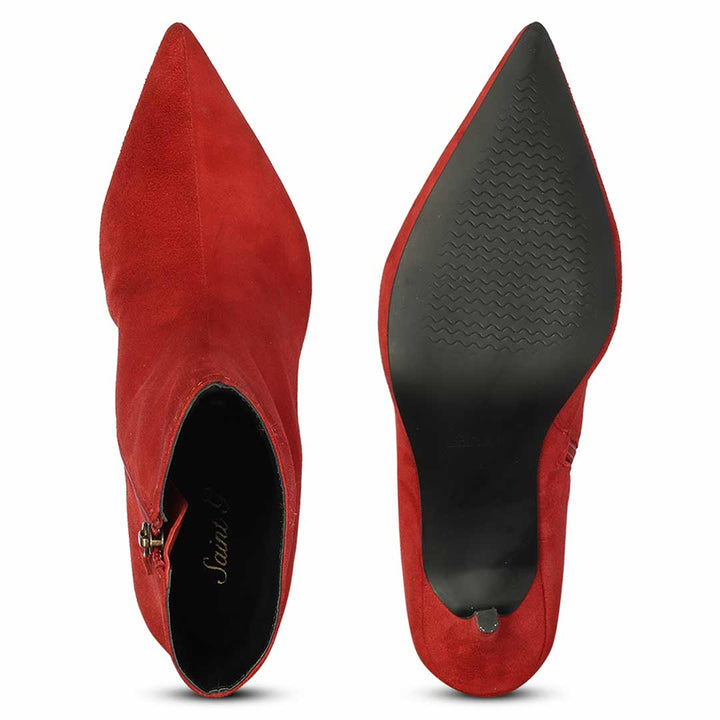 Saint Romola Red Suede Leather Stiletto Ankle Boots