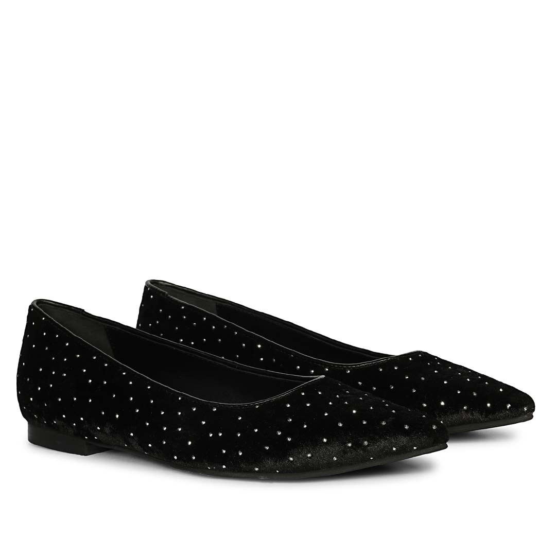 Saint Lilly Strass Black Velvet Ballerinas