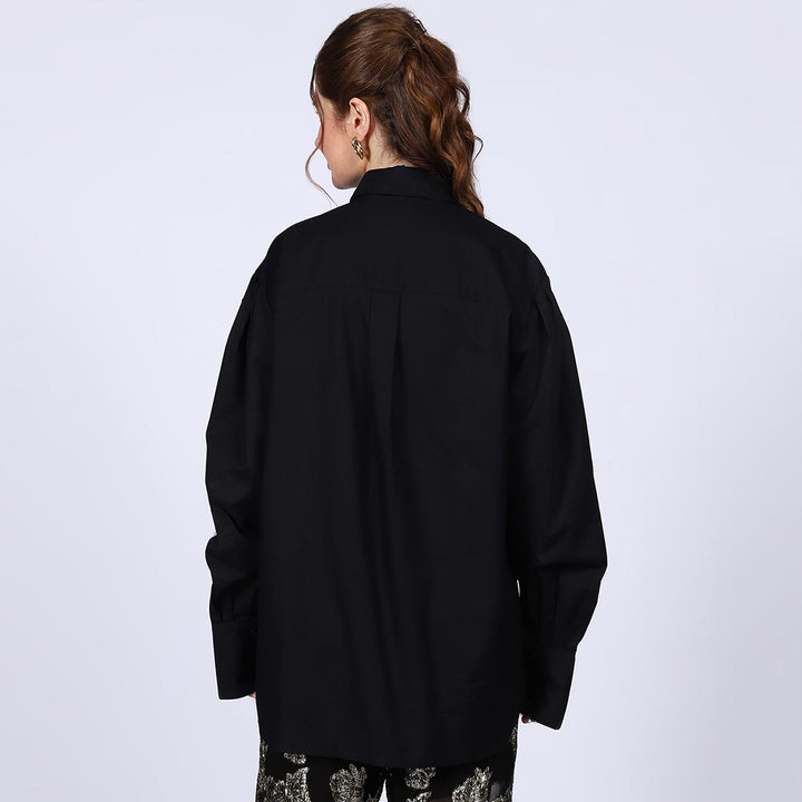 Saint Amelia Black Cotton Rhinestone Shirt