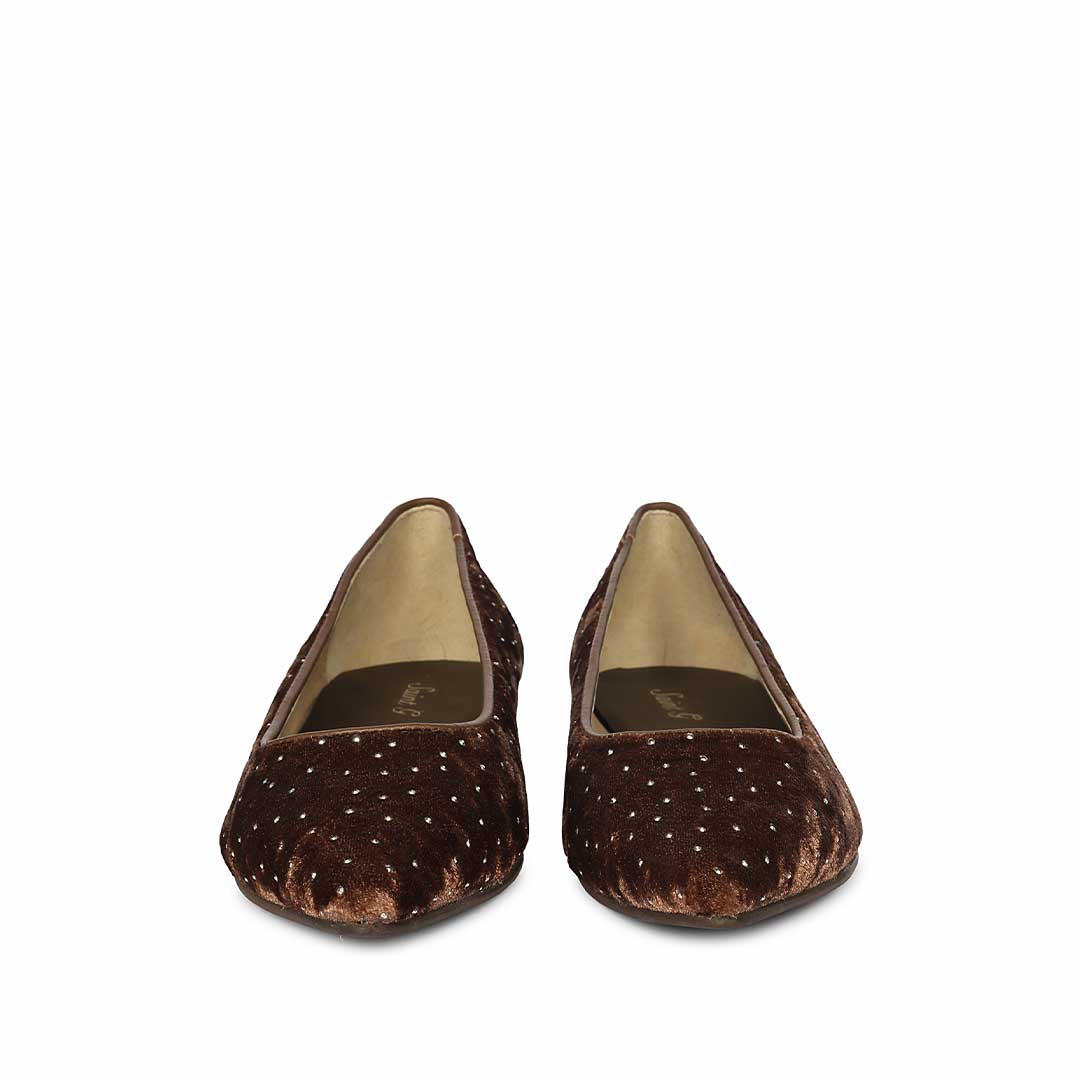Saint Lilly Strass Brown Velvet Ballerinas