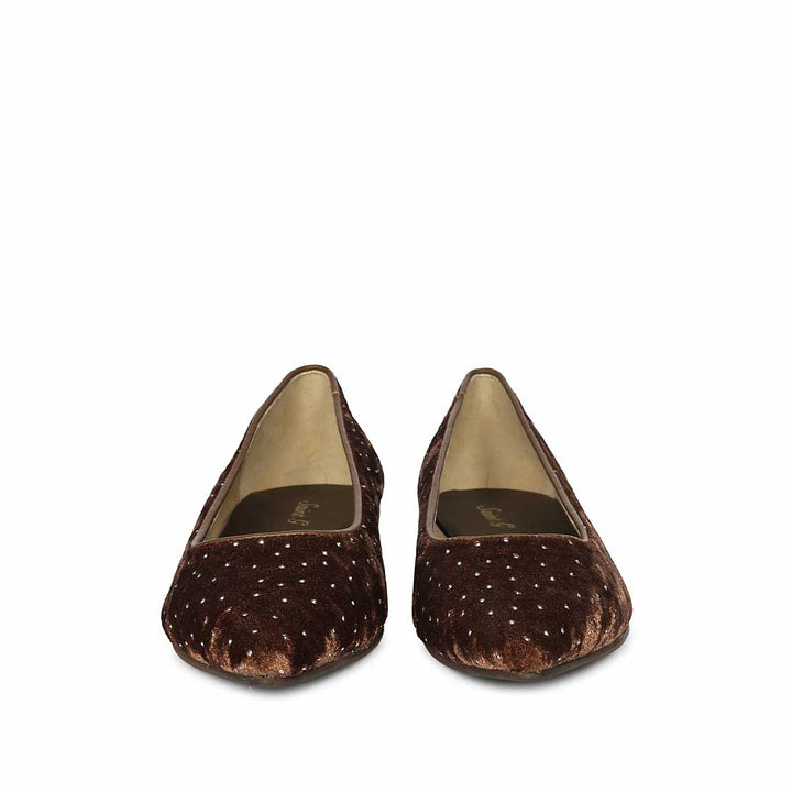 Saint Lilly Strass Brown Velvet Ballerinas