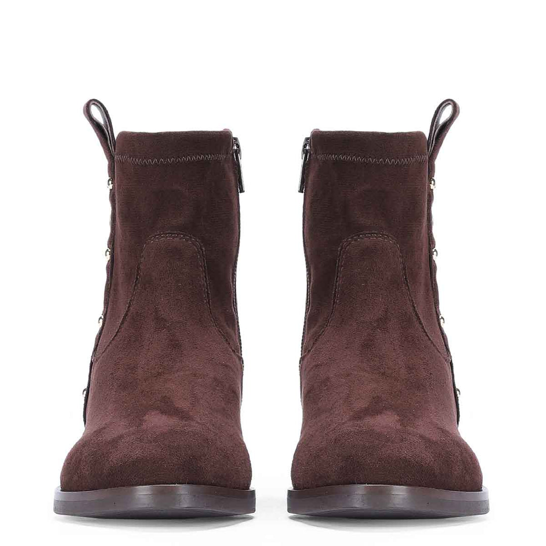 Saint Darcie Eyelets Brown Suede Leather Ankle Boots