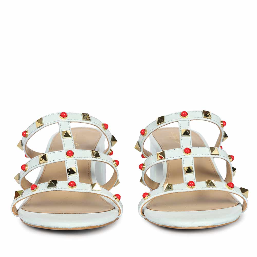 Saint Cressie Studded Sky Blue Leather Block Heels