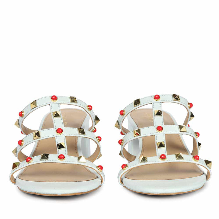 Saint Cressie Studded Sky Blue Leather Block Heels