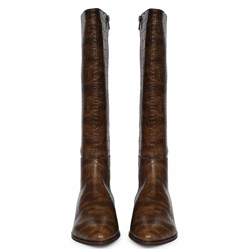 Saint Ada Brown Vintage Croco-Embossed Knee-High Boots
