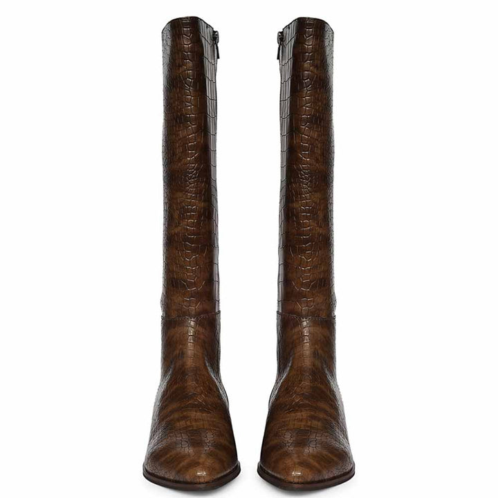 Saint Ada Brown Vintage Croco-Embossed Knee-High Boots