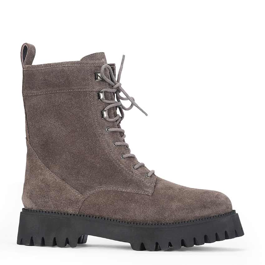 Saint Anastasia Grey Suede Leather Lace Up High Ankle Boots