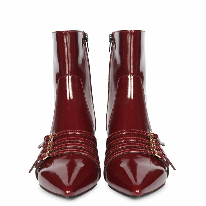 Saint Chloé Wine Print Leather Kitten Heel Ankle Boots