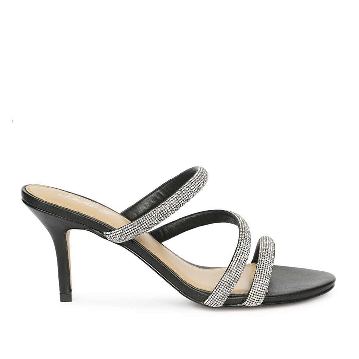 Layla Silver Crystal Cord Black Leather Heels