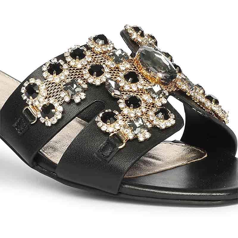 Saint Fiorenza Stone Embroidered Brown Leather Block Heels