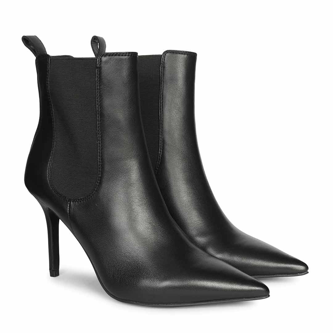 Saint Arely Black Metallic Leather Stiletto Ankle Boots