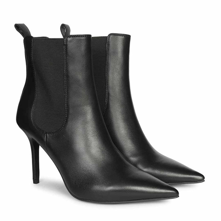 Saint Arely Black Metallic Leather Stiletto Ankle Boots