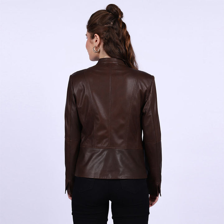 Saint Kinsley Women Brown Leather Cafe Racer Jackets
