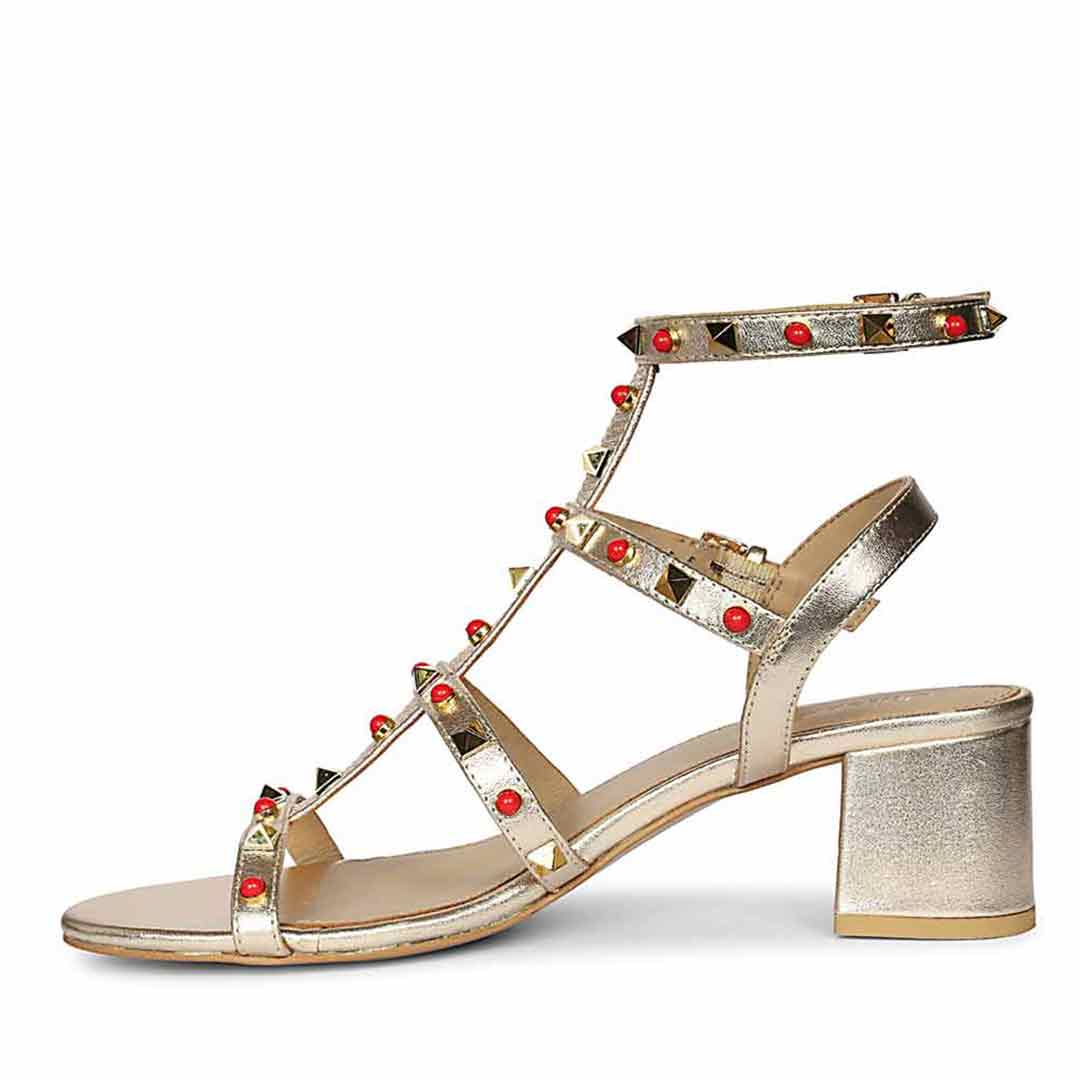 Saint Lucien Gold Leather Studded Gladiator Block Heels