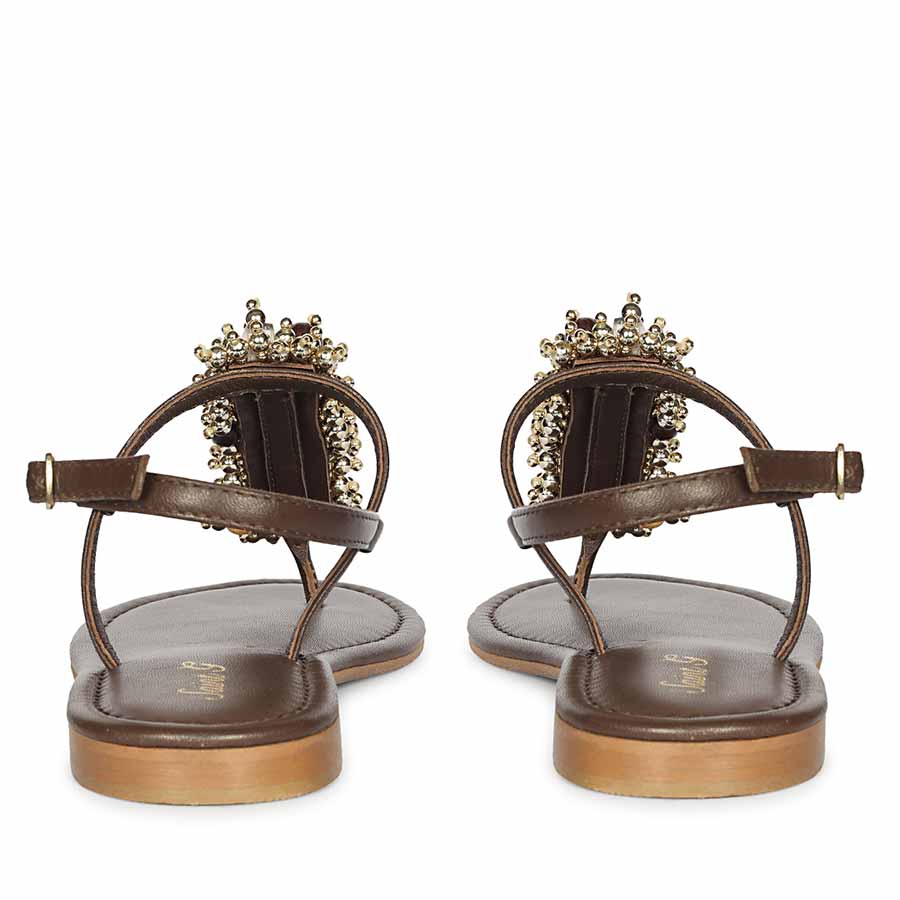 Saint Kierel Jeweled Brown Leather Sandals