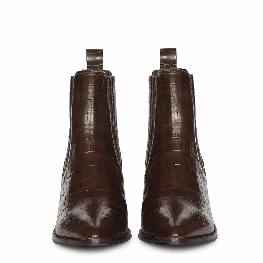 Saint Winifred Snake Embossed Brown Leather Ankle boots