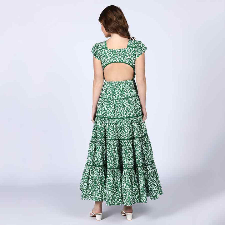 Saint Skylar Green Tiered Cotton Voil Maxi Dress