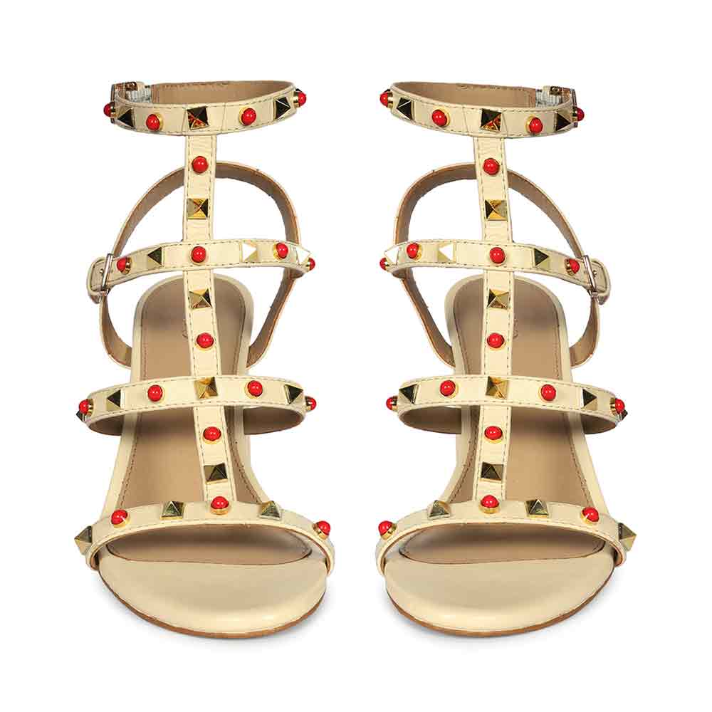 Saint Lorien Off-White Leather Studded Block Heels