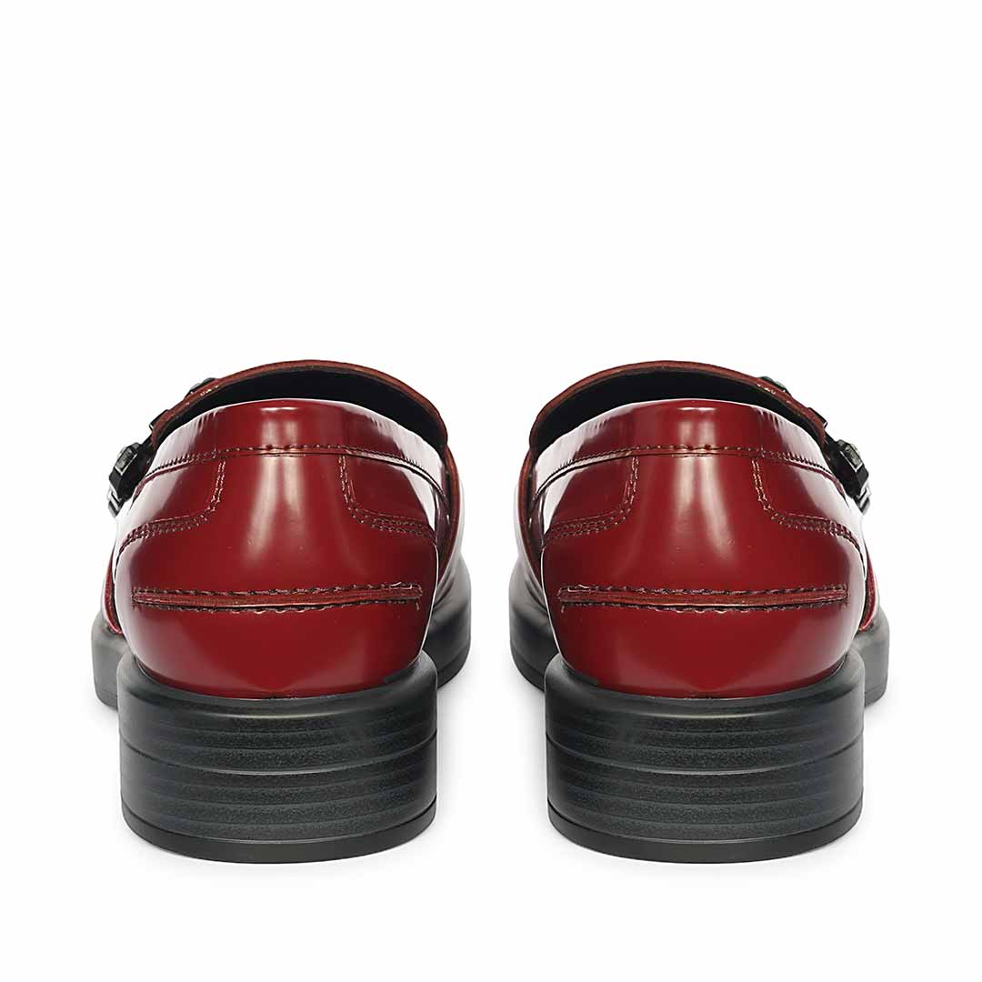 Saint Rue Crystal Buckle Cherry Abrasivato Leather Moccasins