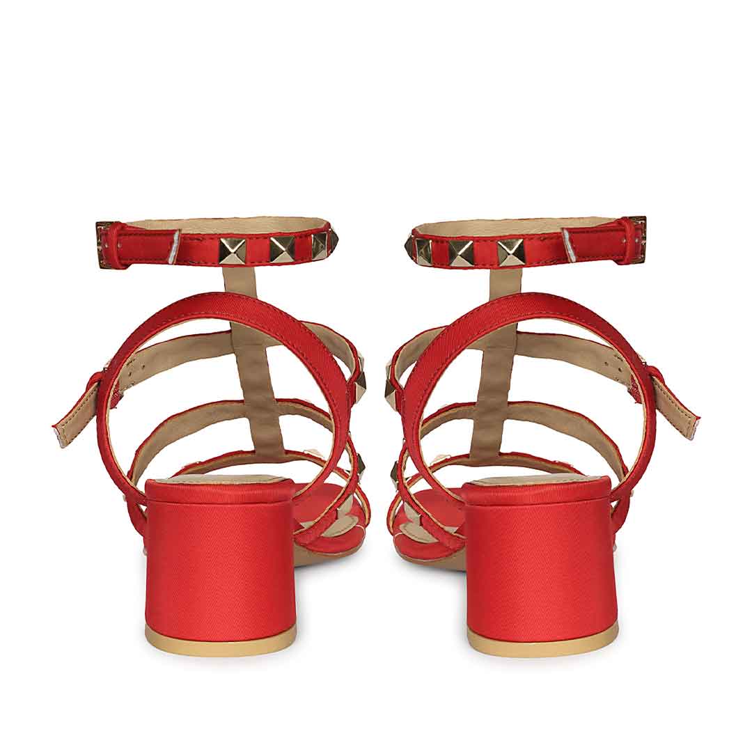 Saint Angela Metal Studded Double Buckle Red Heels