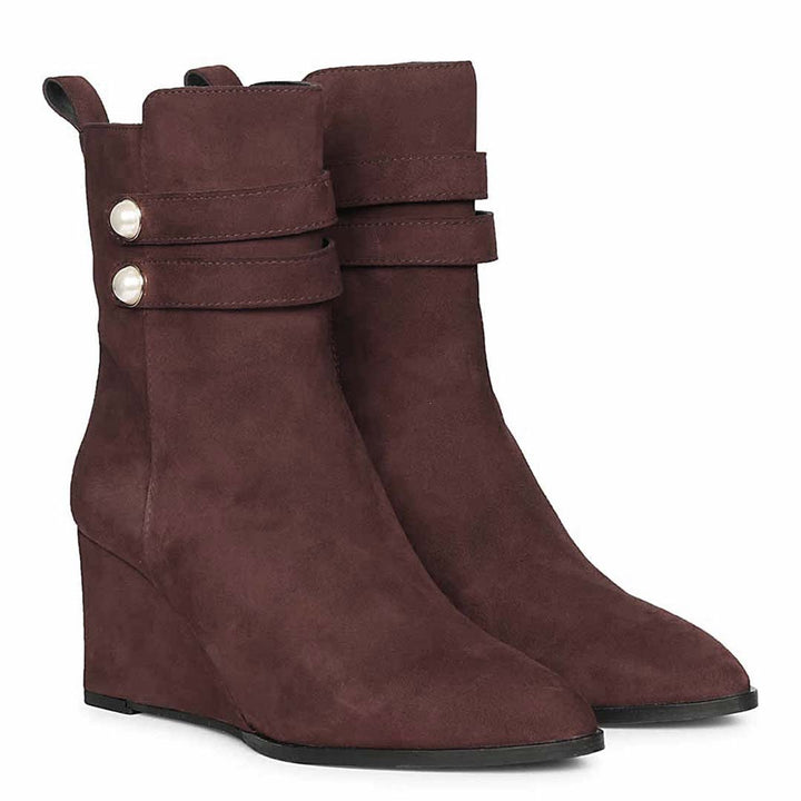 Saint Rosabel Pearl Bordo Suede Leather Wedge Ankle Boots