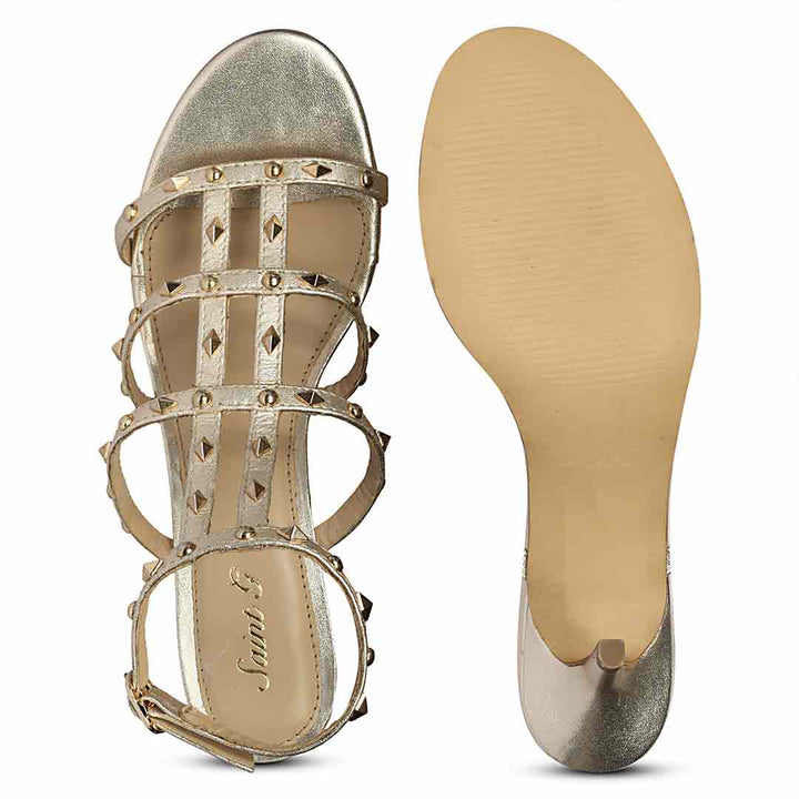 Saint Quenel Metallic Gold Leather Studded Stilettos