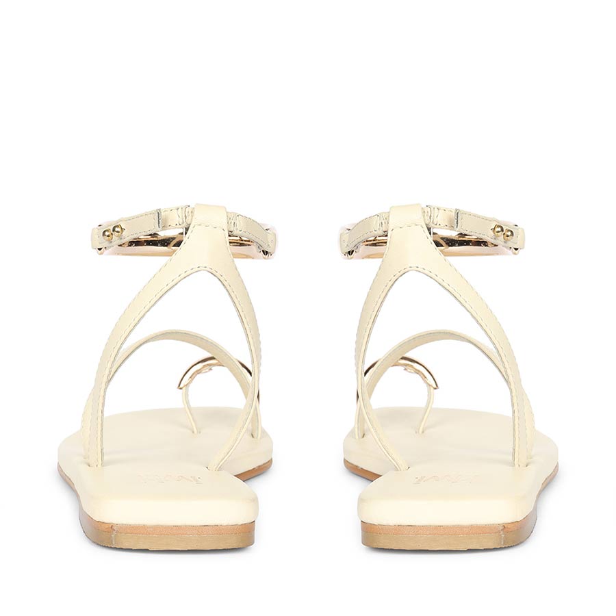 Saint Zinovia Gold-Trim Off White Leather Sandals