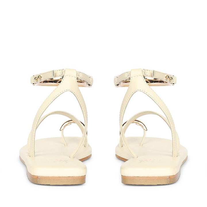 Saint Zinovia Gold-Trim Off White Leather Sandals