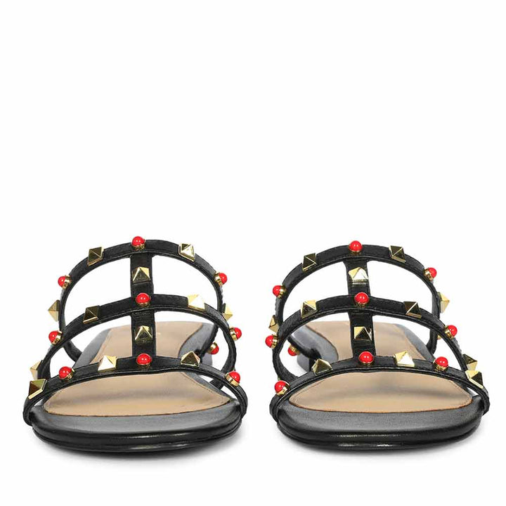 Saint Valene Studded Black Leather Flats