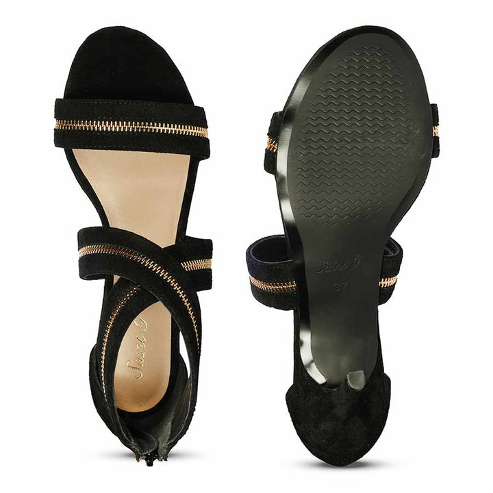 Saint Delilah Zip Decor Criss Cross Black Suede Leather Stilettos