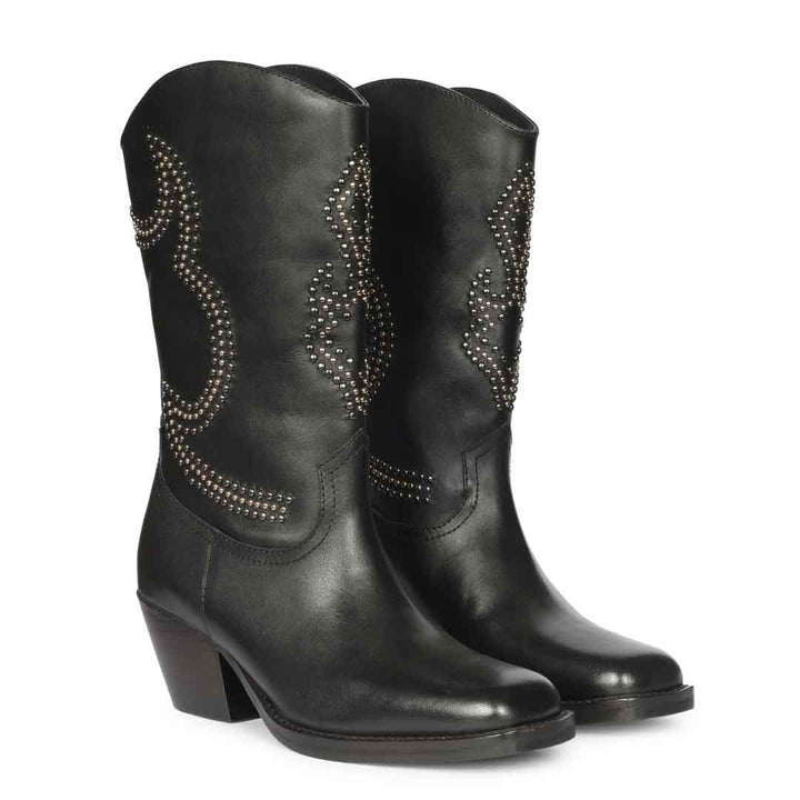 Saint Hattie Studded Black Leather Western Boots