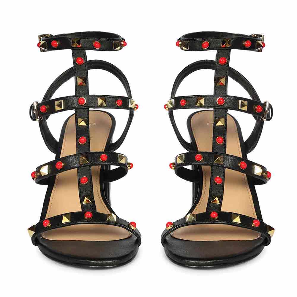 Saint Lorien Black Leather Studded Block Heels