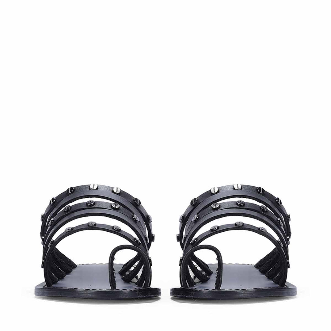 Saint Suri Metal Studded Multi-Strap Leather Flats Sandals