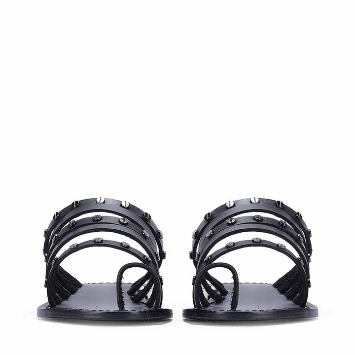 Saint Suri Metal Studded Multi-Strap Leather Flats Sandals