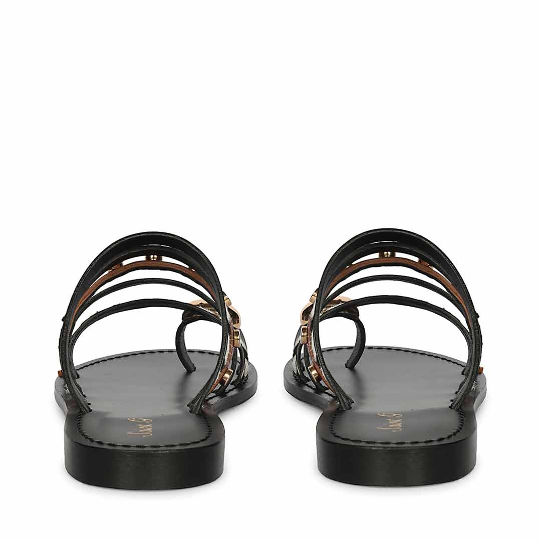 Saint Monaco Zebra Print Black Leather Flat Sandals