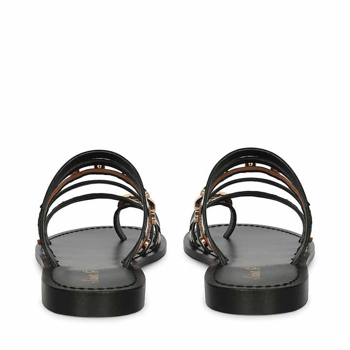 Saint Monaco Zebra Print Black Leather Flat Sandals