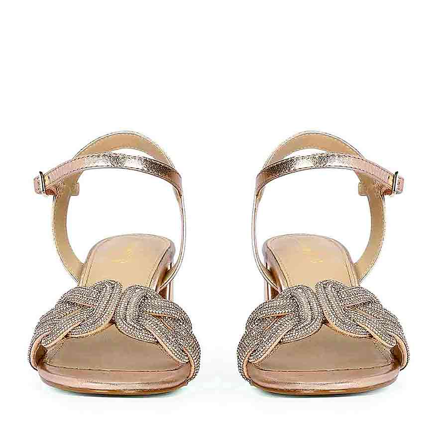 Saint Celeste Knot Embellished Rose Gold Metallic Leather Heels