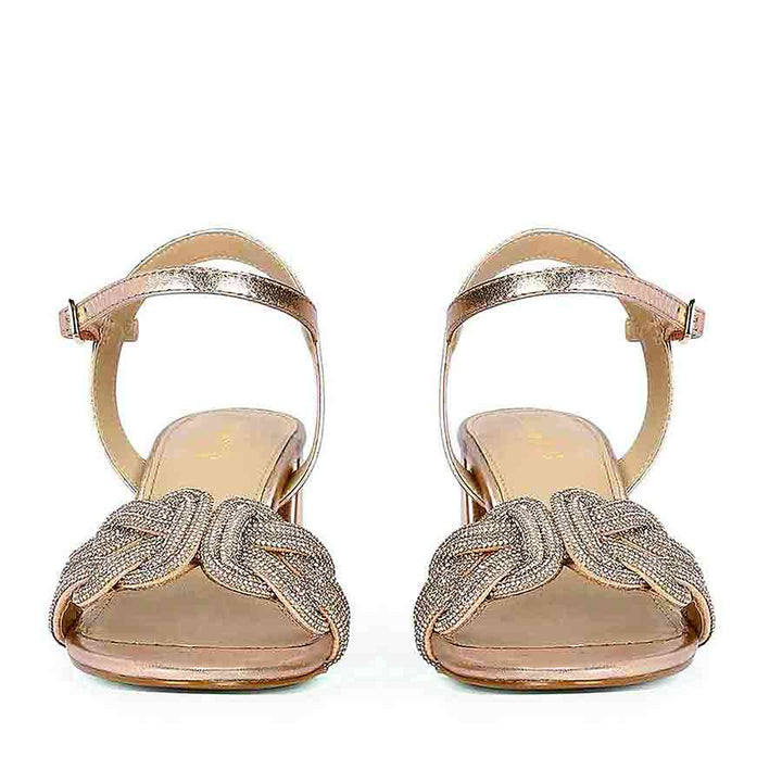 Saint Celeste Knot Embellished Rose Gold Metallic Leather Heels