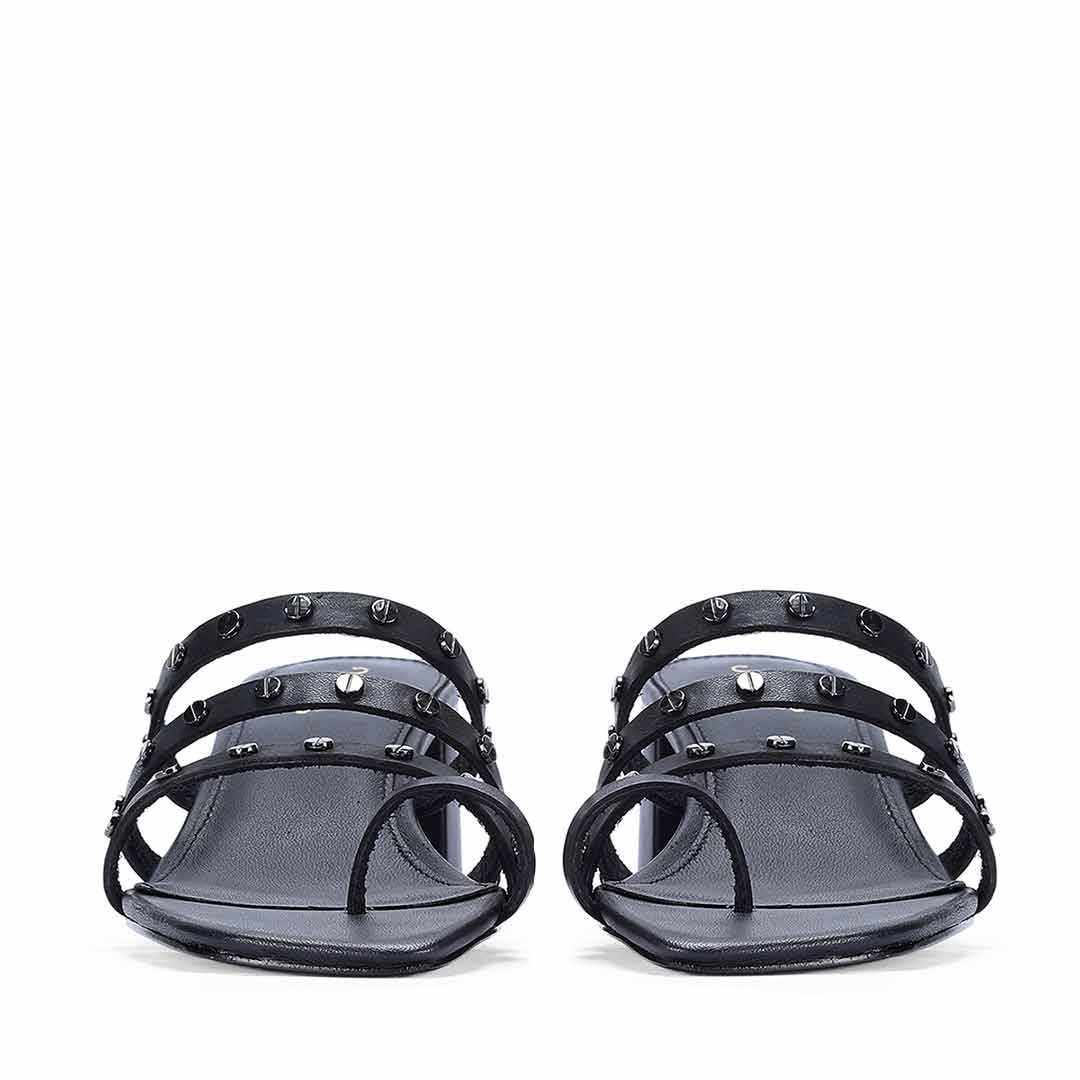 Saint Ebon Metal Studded Black Leather Block Heels