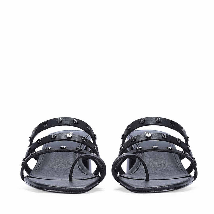 Saint Ebon Metal Studded Black Leather Block Heels