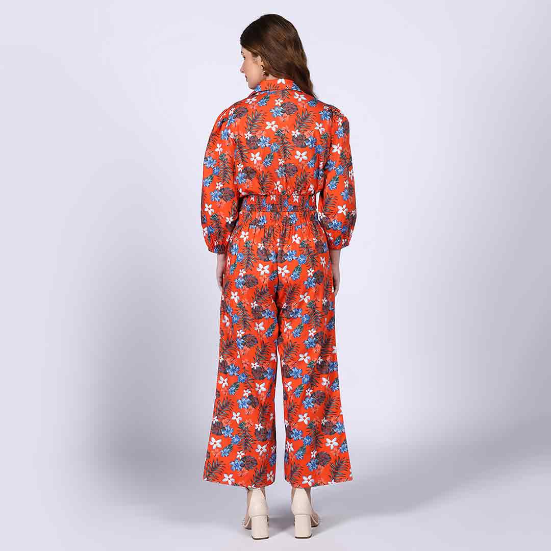 Saint Womens Orange Floral Cotton Poplin Co-ord Set