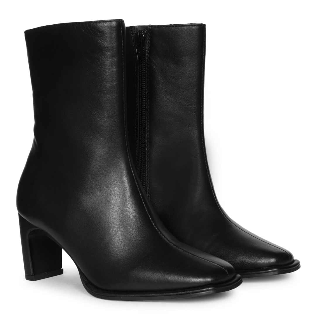 Saint Azalea Black Leather Mid-Heel Ankle Boots