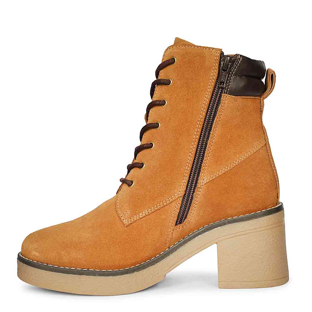 Saint Esme Tan Suede Leather Lace Up Boots