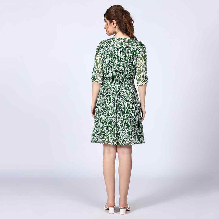 Saint Josephine Green Abstract Print Viscose Mini Dress