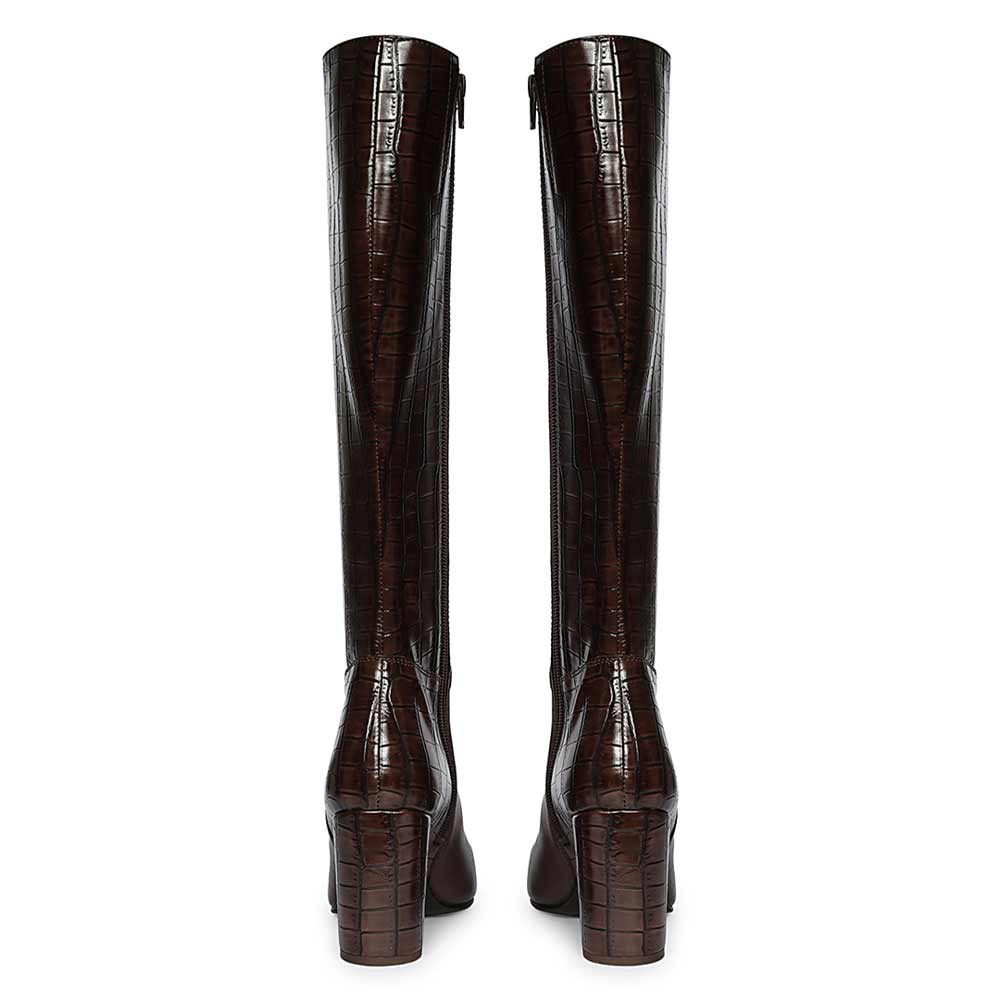 Saint Sadie Brown Croc-Embossed Leather Knee High Boots