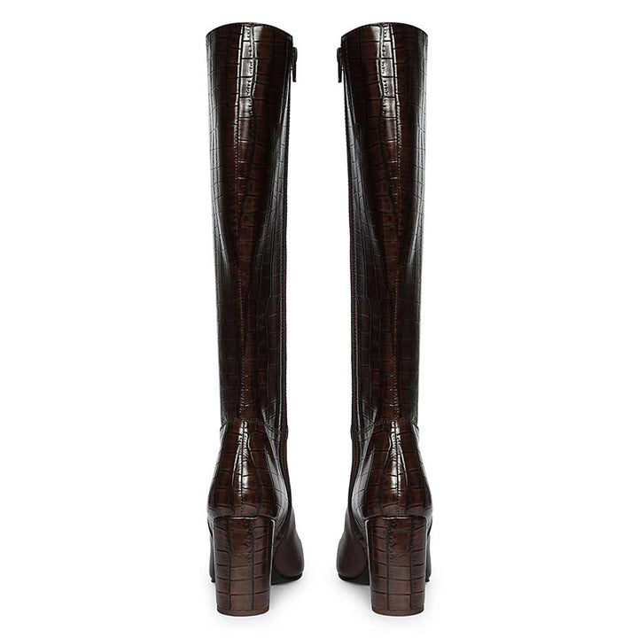 Saint Sadie Brown Croc-Embossed Leather Knee High Boots